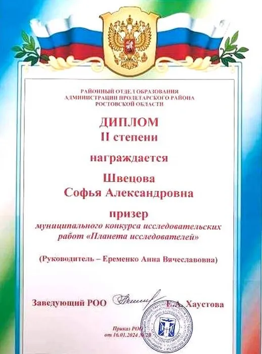 Конкурс Исследов работ январь 2024 Швецова МУНИЦИП уровень